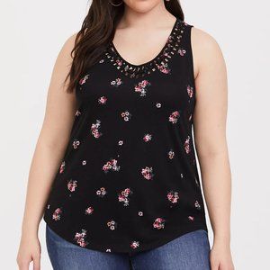 Torrid Black Floral Macrame Tank